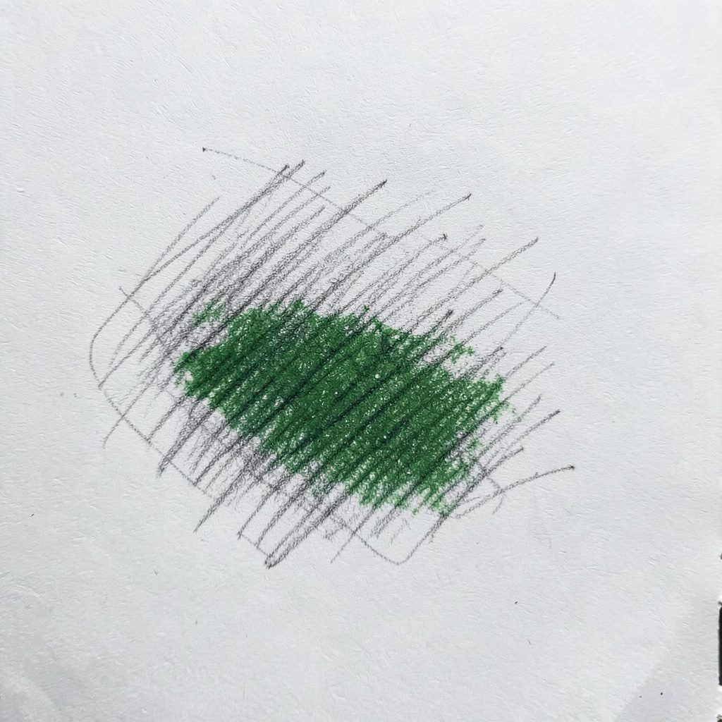 Graphitskizze eines lichtdurchfluteten Gewächshauses mit Yogamatten, sanfte Grün- und Cremetöne
